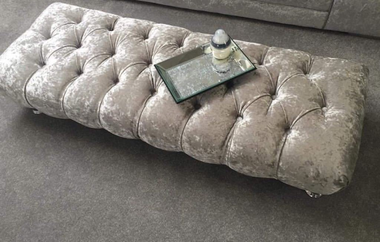 Grey velvet chesterfield footstool deals