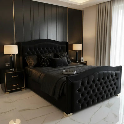 Alice Plush Velvet Wingback Bed – Bespoke Handcrafted Bedstead (Made in the UK) FIL