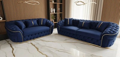 Ambassador 3+2 Seater Sofa Set – Navy Velvet with Gold Detailing | Modern Luxury Sofa CELEBRITY INTERIORS
