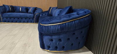 Ambassador 3+2 Seater Sofa Set – Navy Velvet with Gold Detailing | Modern Luxury Sofa CELEBRITY INTERIORS