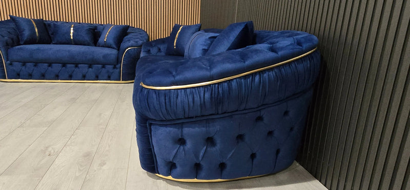 Ambassador 3+2 Seater Sofa Set – Navy Velvet with Gold Detailing | Modern Luxury Sofa CELEBRITY INTERIORS