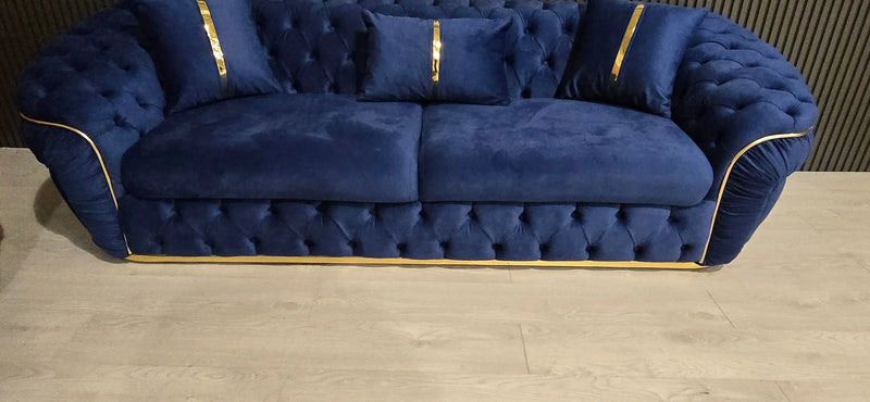 Ambassador 3+2 Seater Sofa Set – Navy Velvet with Gold Detailing | Modern Luxury Sofa CELEBRITY INTERIORS