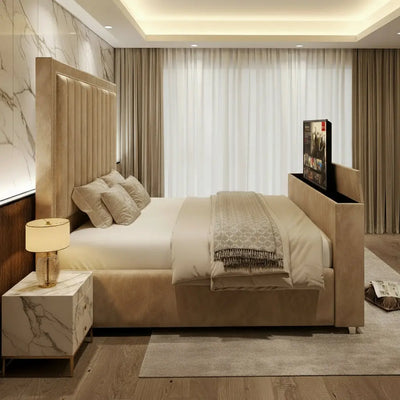 Amelia Upholstered Soft Velvet Phonematic Tv Bespoke Bed Frame FI INTERIORS