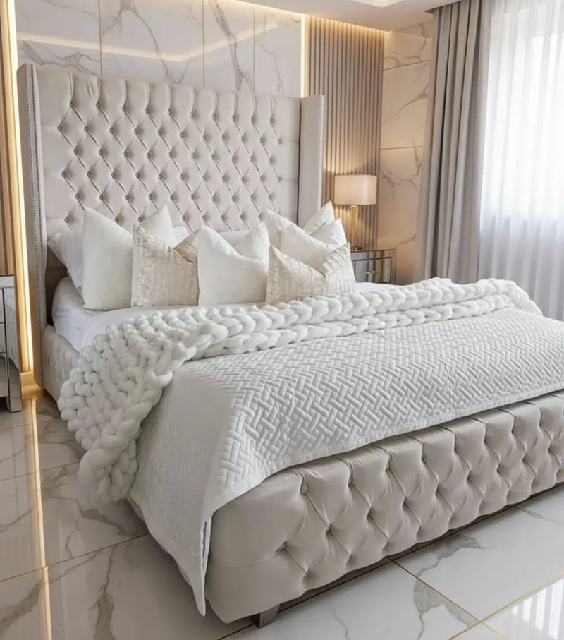 Marina Plush Velvet Wingback Bed – Bespoke Handcrafted Bedstead (Made in the UK) FIL