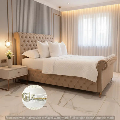 Baxter Plush Velvet Sleigh Bed – Bespoke Handcrafted Bedstead (Made in the UK) FIL