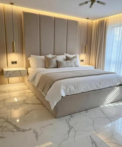 Pandora Plush Velvet Bed – Bespoke High Headboard Bedstead (Handmade in the UK) FIL