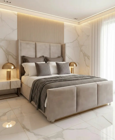 Apollo Wingback Plush Velvet Bed – Bespoke Handcrafted Bedstead (Made in the UK) FIL