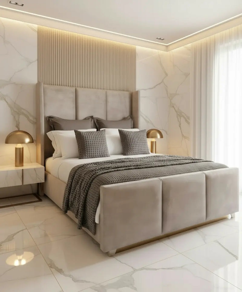 Apollo Wingback Plush Velvet Bed – Bespoke Handcrafted Bedstead (Made in the UK) FIL