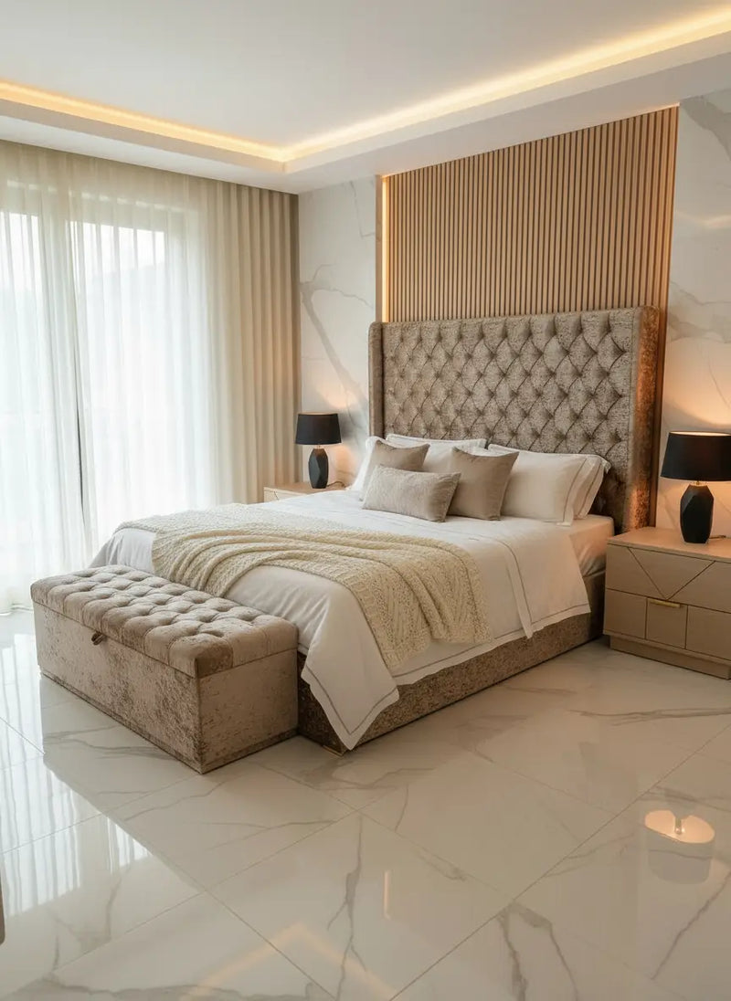 Alexandra Crushed Velvet Ottoman Gaslift with extra High Headboard FIL