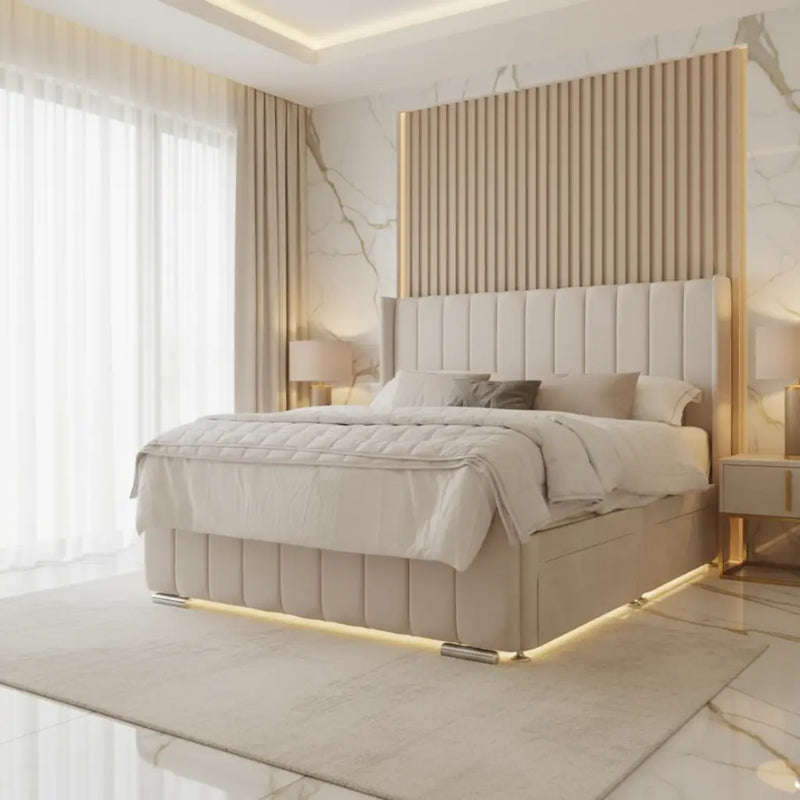 Deviana Divan 2 Drawer Bed Frame in Plush Velvet – Exclusive Handmade Storage Bed FIL