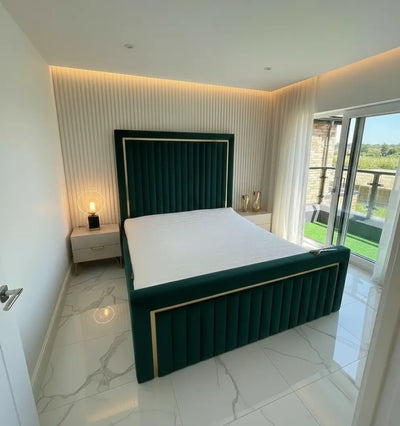 Elcante Bedstead in Plush Velvet – Mirrored Panel Headboard & Footboard | Luxury Handmade UK Bed FIL