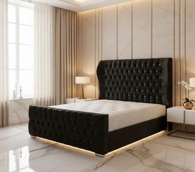 Oxford Curved Wingback Crushed Velvet Bed Frame – Bespoke Handmade Design fil