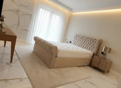 Sleigh Ottoman Gaslift Chesterfield Crushed Velvet Storage Bed – Bespoke Handmade Design FIL