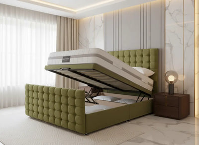 Cubed style ottoman gaslift bed in plush velvet FIL