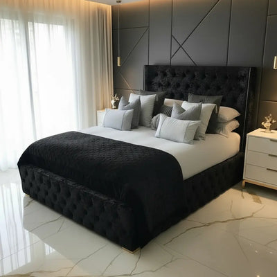 Luxe Curved Wingback Crushed Velvet Bed Frame – Bespoke Handmade Design FIL