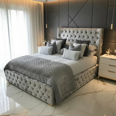 Luxe Curved Wingback Crushed Velvet Bed Frame – Bespoke Handmade Design FIL