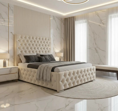 Majestic Plush Velvet Bed – Bespoke Wingback Bedstead (Handcrafted in the UK) FIL