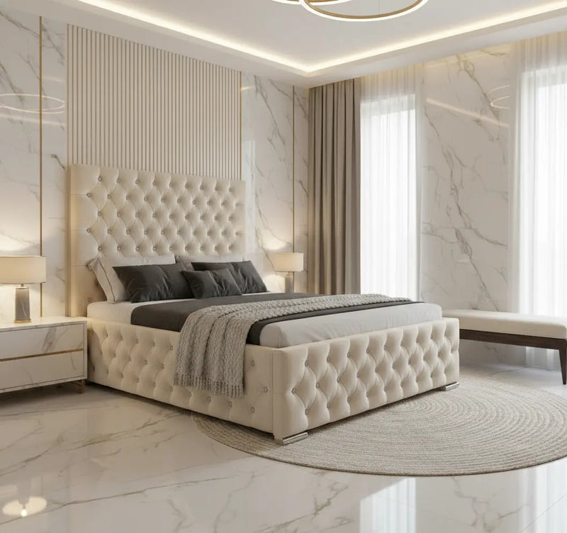 Majestic Plush Velvet Bed – Bespoke Wingback Bedstead (Handcrafted in the UK) FIL