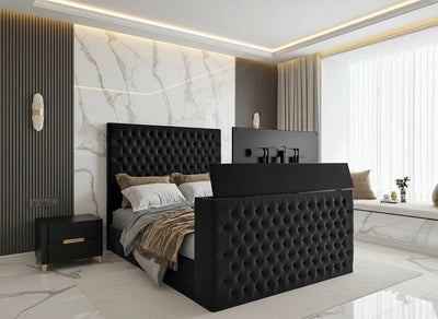 Chelsea Upholstered Soft Velvet Phonematic Tv Bespoke Bed Frame FI INTERIORS