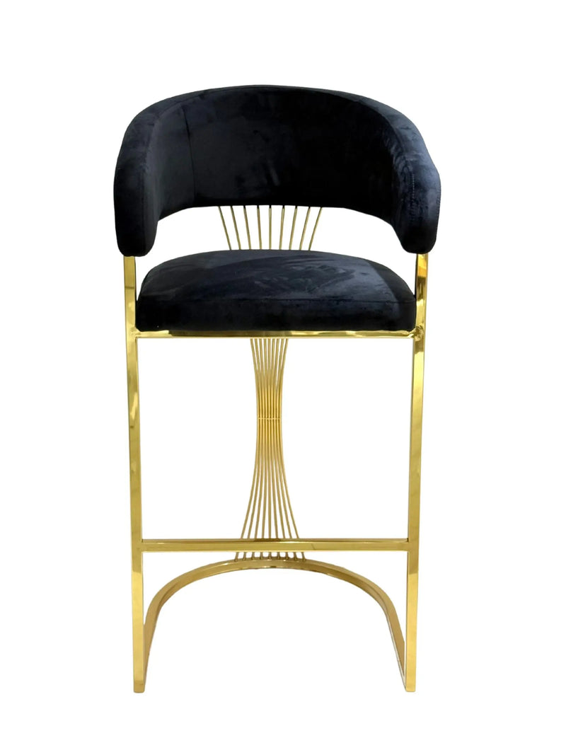 Porto Luxury Black & Gold Velvet Bar Stool Gold Legs Celebrity Interiors