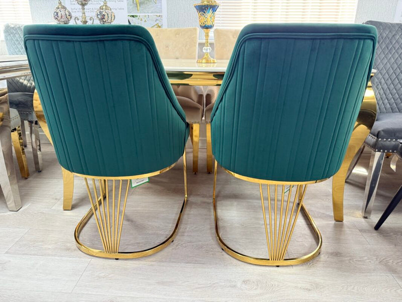 Lasco Dining Chairs – Green Velvet &amp; Gold Legs (Set of 2)