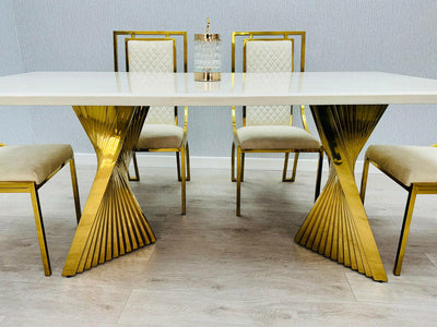 Ravello 180cm Black & Gold Or Cream & Gold Marble Dining Table