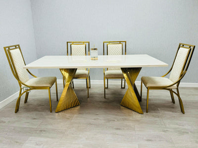 Ravello Gold Marble Dining Table & Porado Dining Chair Set