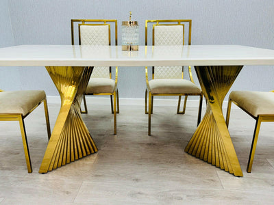 Ravello Gold Marble Dining Table & Porado Dining Chair Set