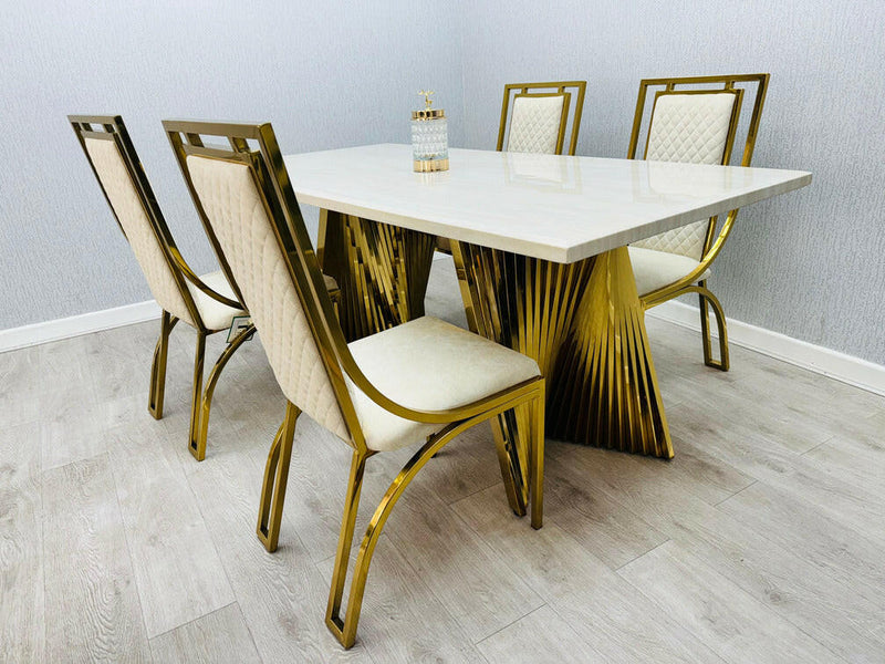 Ravello 180cm Black & Gold Or Cream & Gold Marble Dining Table