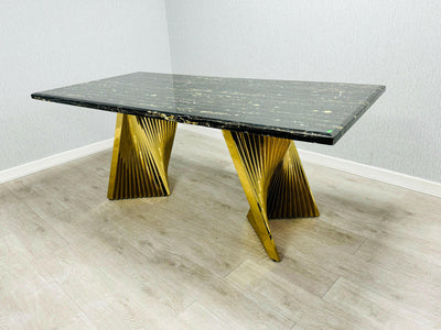 Ravello 180cm Black & Gold Or Cream & Gold Marble Dining Table