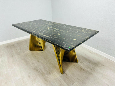 Ravello 180cm Black & Gold Or Cream & Gold Marble Dining Table