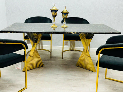 Ravello Gold Marble Dining Table & Porado Dining Chair Set