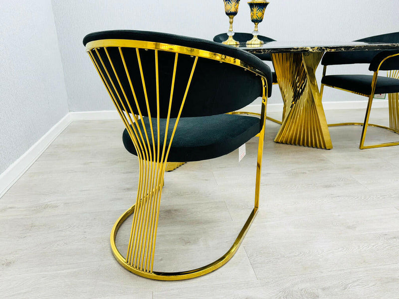 Ravello Gold Marble Dining Table & Porado Dining Chair Set