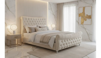 Devina Sleigh Plush Velvet Bed – Bespoke Curved Chesterfield Bedframe (Handcrafted in the UK) FIL