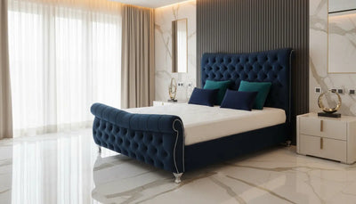 Devina Sleigh Plush Velvet Bed – Bespoke Curved Chesterfield Bedframe (Handcrafted in the UK) FIL