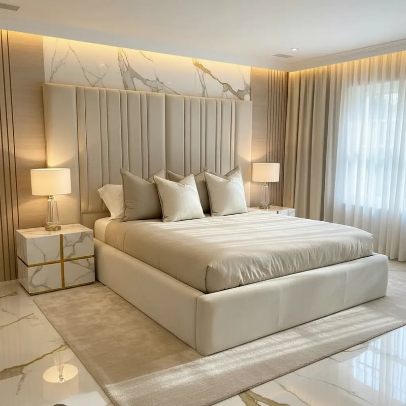 Audrie Panel Bedstead – Modern Tall Upholstered Bed Frame | Handcrafted in the UK FIL