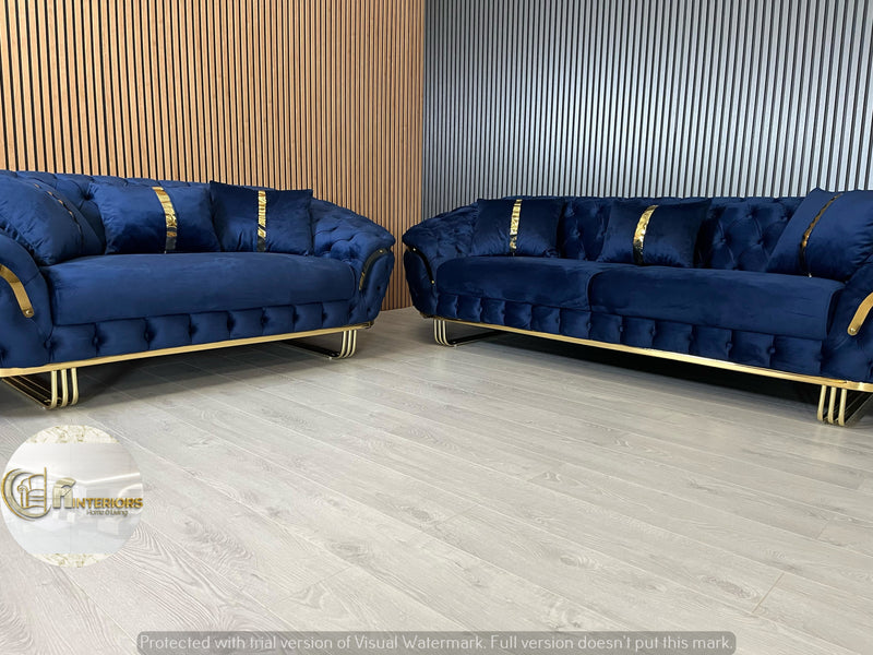 Bvlgari Special 3+2 Sofa in Navy and Gold