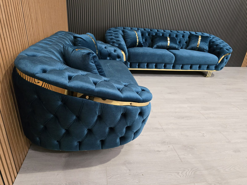 Bvlgari Special 3+2 Sofa in Teal and Gold