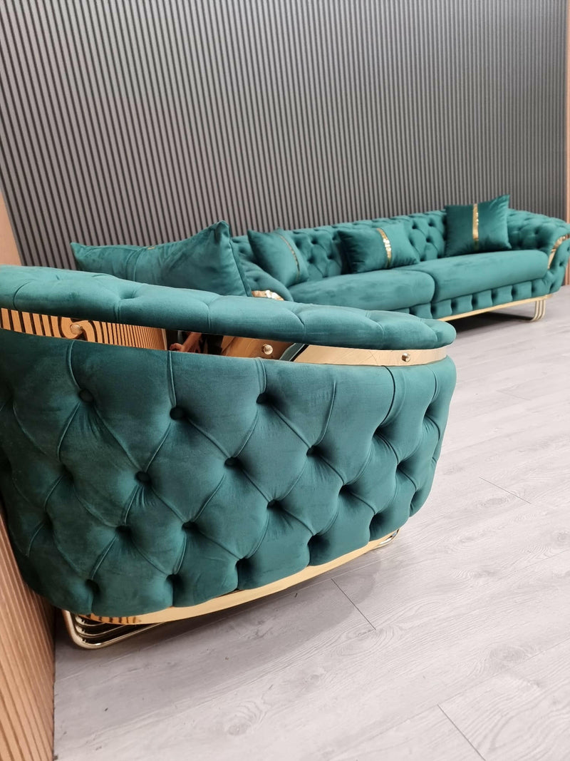 Bvlgari Special 3+2 Sofa in Emerald Green And Gold