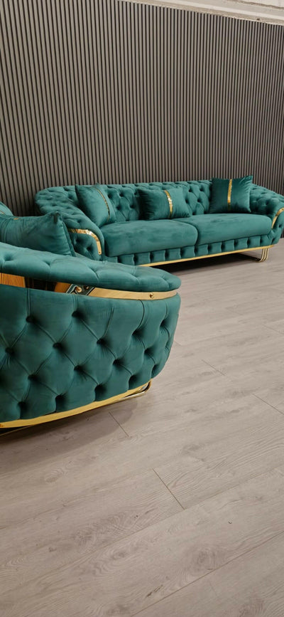 Bvlgari Special 3+2 Sofa in Emerald Green And Gold