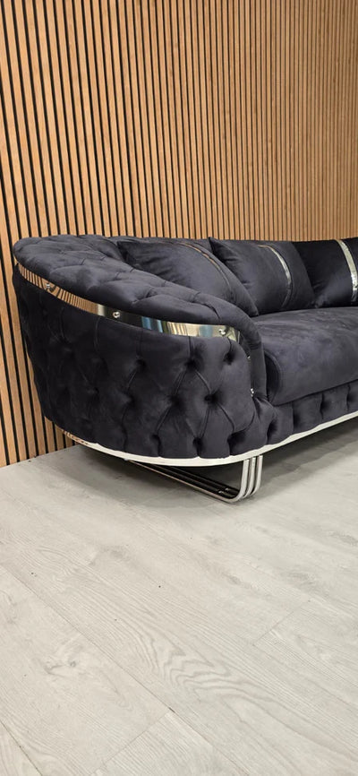 Kingston 3+2 sofa in anthracite grey velvet with chrome detailing & legs