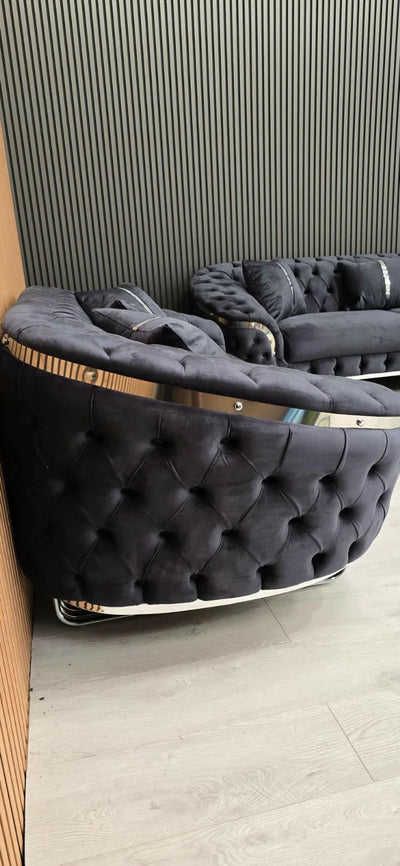 Kingston 3+2 sofa in anthracite grey velvet with chrome detailing & legs