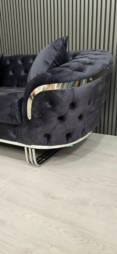 Kingston 3+2 sofa in anthracite grey velvet with chrome detailing & legs