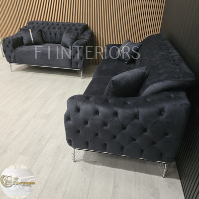 Monalisa 3+2 Plush Velvet Sofa Steel & Chrome