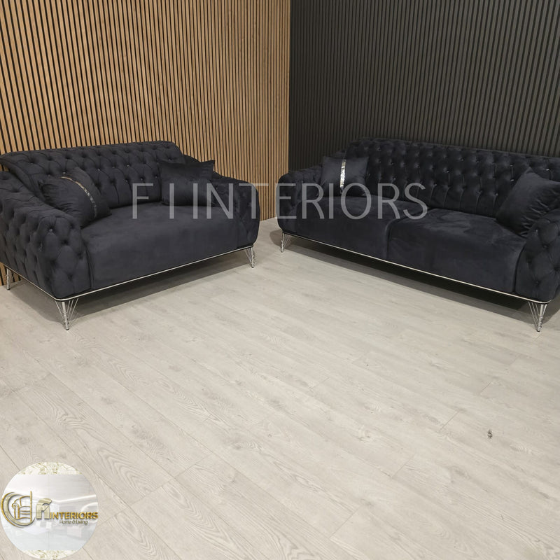 Monalisa 3+2 Plush Velvet Sofa Steel & Chrome