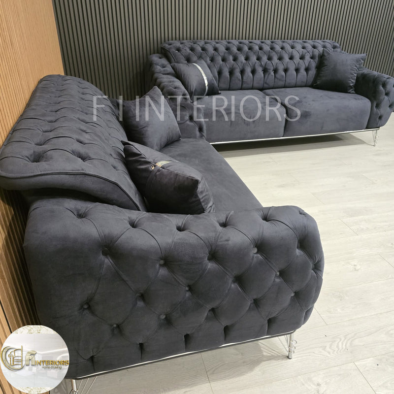 Monalisa 3+2 Plush Velvet Sofa Steel & Chrome