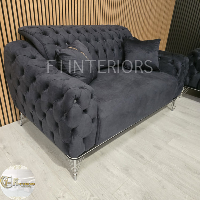 Monalisa 3+2 Plush Velvet Sofa Steel & Chrome