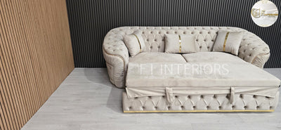 Ambassador 3 Seater sleeper sofa Bed in Champagne and gold