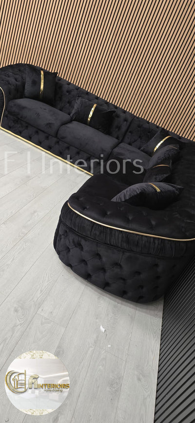 Ambassador Corner Sofa  270cm x 270cm Black Plush Velvet