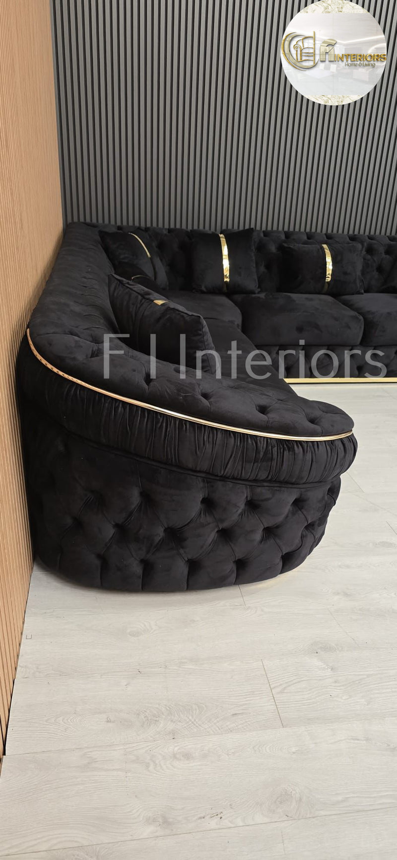 Ambassador Corner Sofa  270cm x 270cm Black Plush Velvet